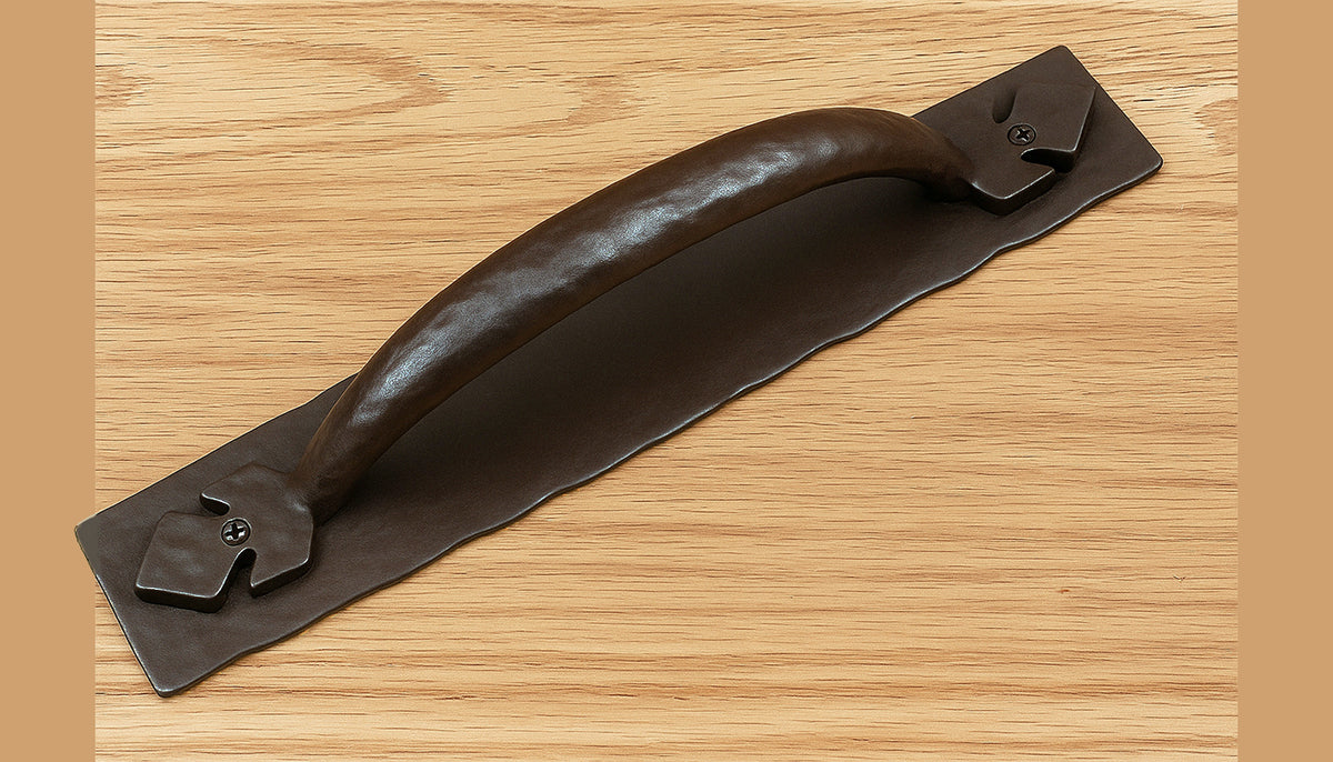 Barn Door Handle Pull #2 with Hammered Back Plate - Multiple Finishes Available