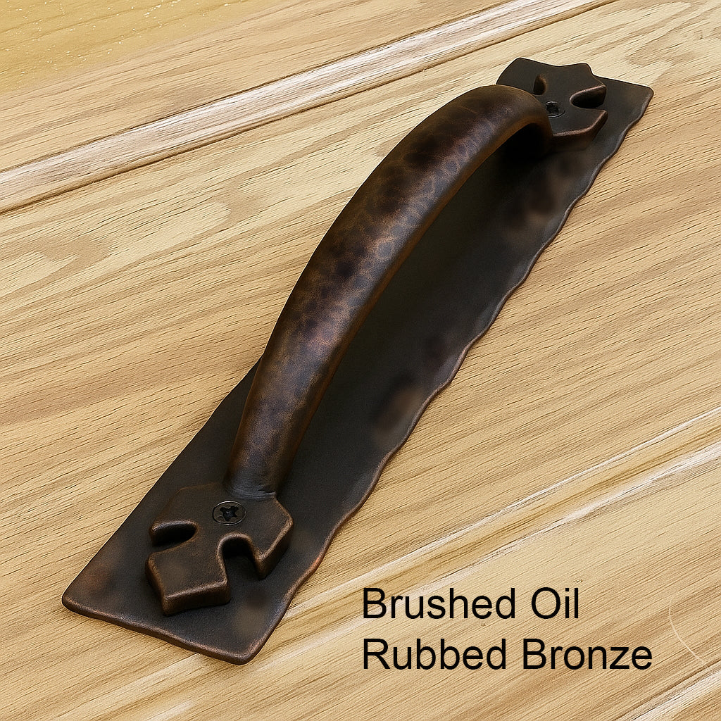 Barn Door Handle Pull #2 with Hammered Back Plate - Multiple Finishes Available