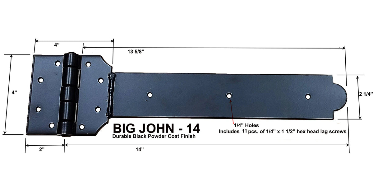 Super Heavy Duty Strap Hinge T-Hinge - Decorative Strap Hinge - "Big John" 3 Sizes
