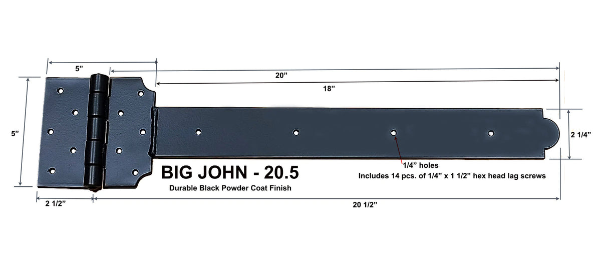 Super Heavy Duty Strap Hinge T-Hinge - Decorative Strap Hinge - "Big John" 3 Sizes