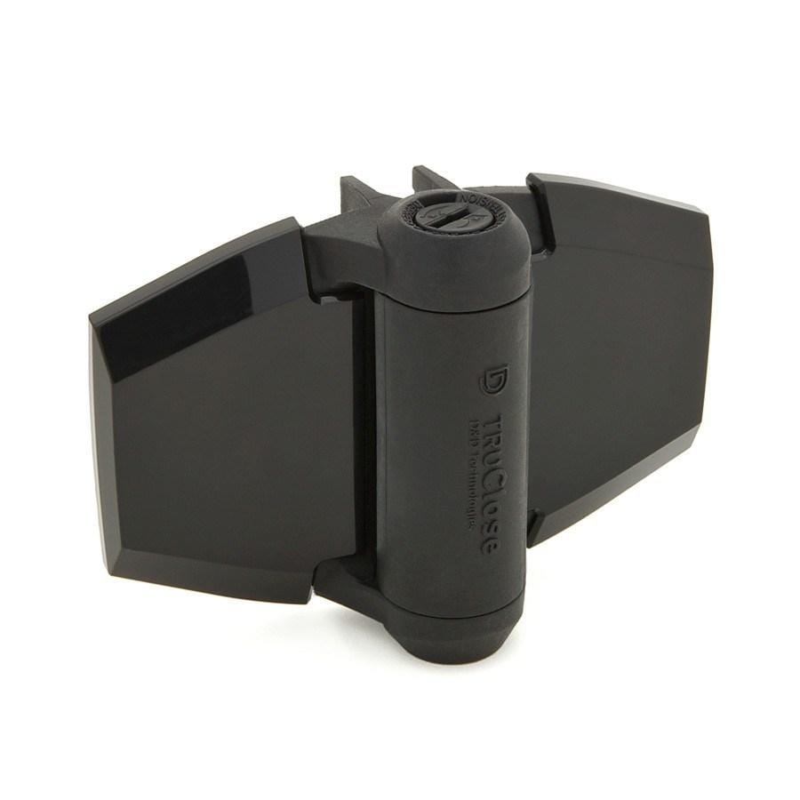 Self-Closing Gate Hinges - Fixed Gate Gap (13/16") - Black Finish - For Vinyl And Wood Gates - 2 Pack