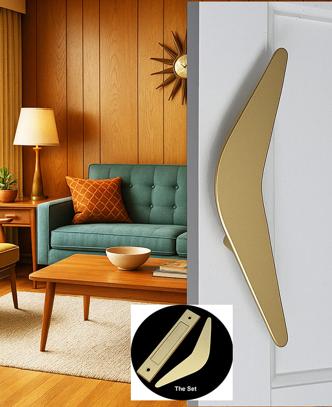 Mid Century Modern Boomerang Style Door Pull and Flush Pull Set for Interior Sliding Doors - sold as set