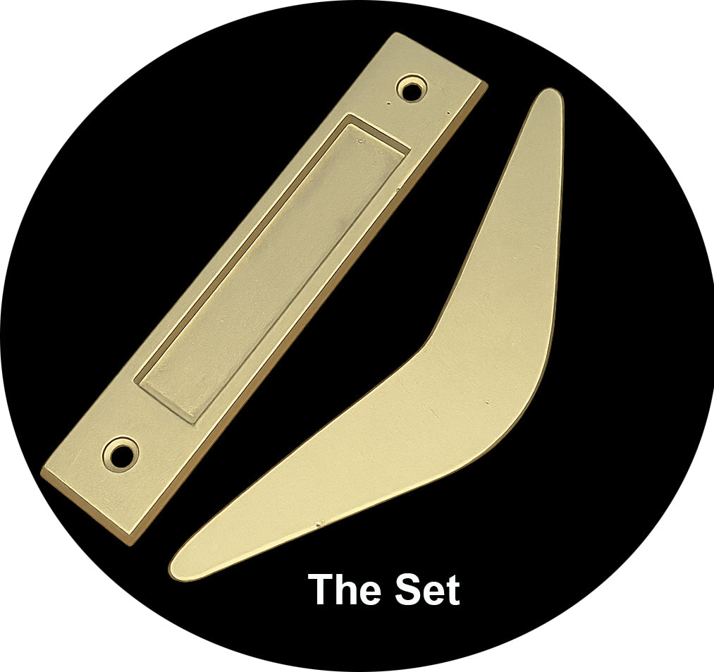 Mid Century Modern Boomerang Style Door Pull and Flush Pull Set for Interior Sliding Doors - sold as set