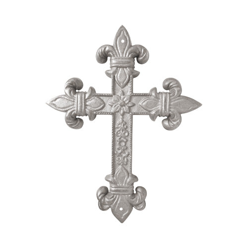 Budded Fleur de Lis Cross - Cast Iron - 9-1/2" Inch W x 12-3/8" Inch H - Multiple Finishes Available - Sold Individually