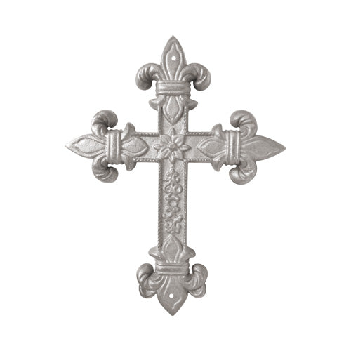Budded Fleur de Lis Cross - Cast Iron - 9-1/2&quot; Inch W x 12-3/8&quot; Inch H - Multiple Finishes Available - Sold Individually