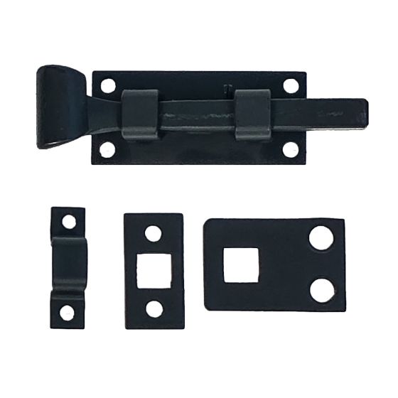 Cabinet Latches - Forged Iron Square Slide Bolt - 2-1/4&quot; Inch - Matte Black Finish - Sold Individually