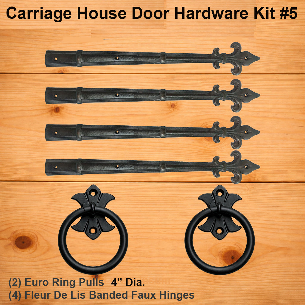 Old World style Decorative Carriage House Door Hardware with Ring Pulls