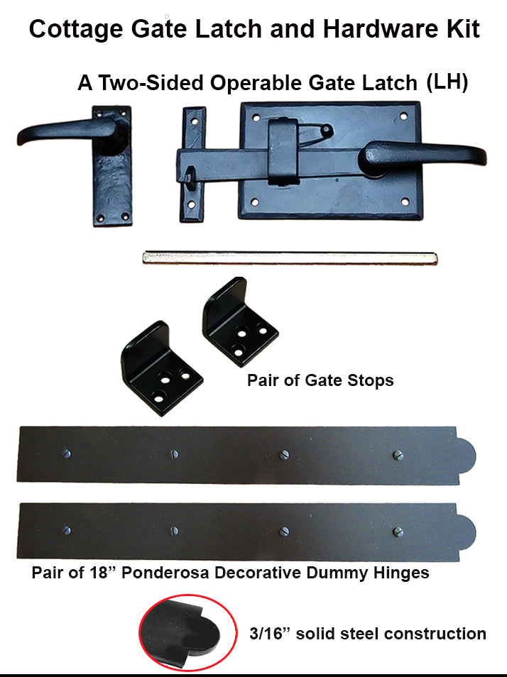Rustic Gate Hardware Kit – Decorative Strap Hinges, Cottage Gate Latch & Heavy-Duty Gate Stops