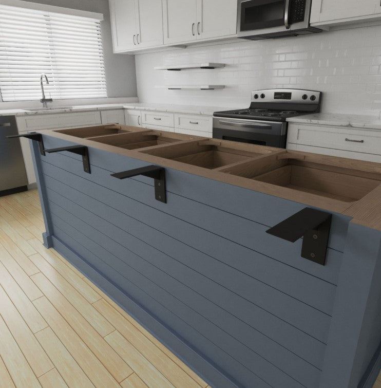 Countertop Support Heavy Duty Steel Bracket with Gusset - 2-1/2" Inch Width - Multiple Sizes Available - Black Powder Coat Finish - Sold Individually