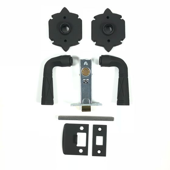 Double Lever Passage Set - 2-3/8" Inch Backset - Large Warwick Rose - Matte Black Finish - Sold as Set