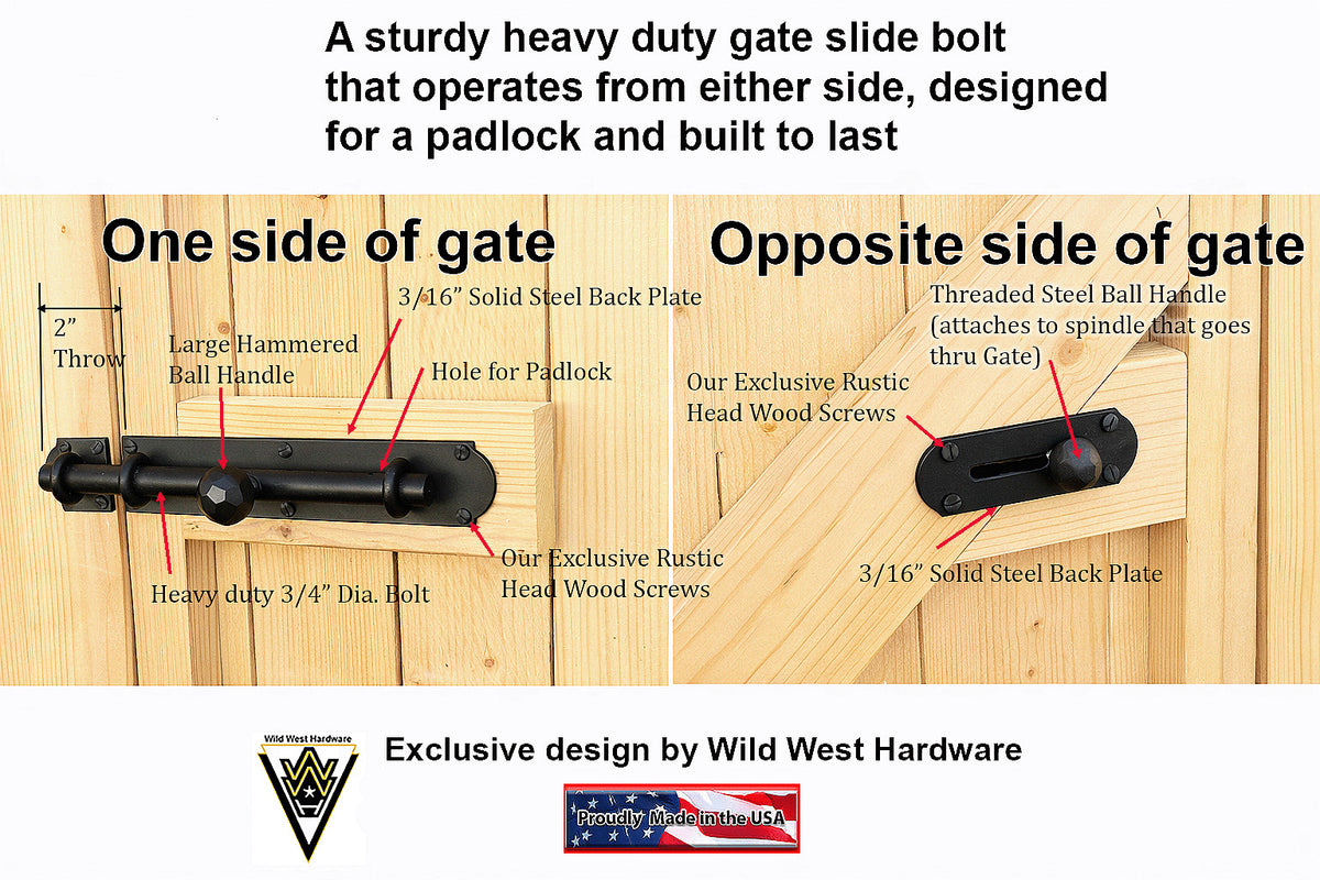 Dual Side Operating Rustic Slide Bolt For Gates or doors  (open or close from both sides)
