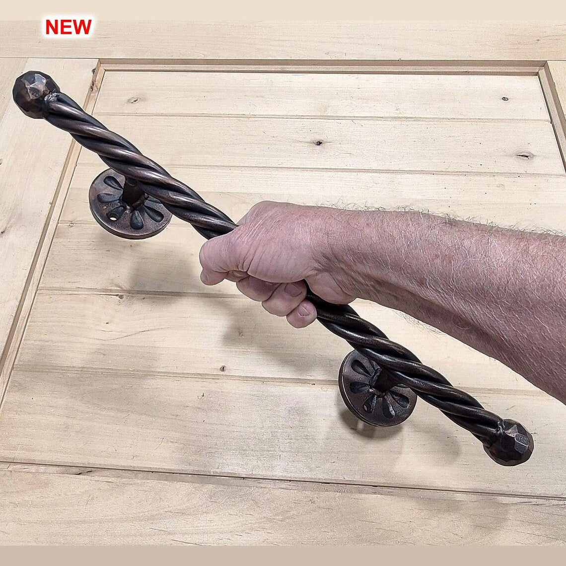 Twisted Iron Strand Door Pull Barn Door Handle with Hammered Ball Finials