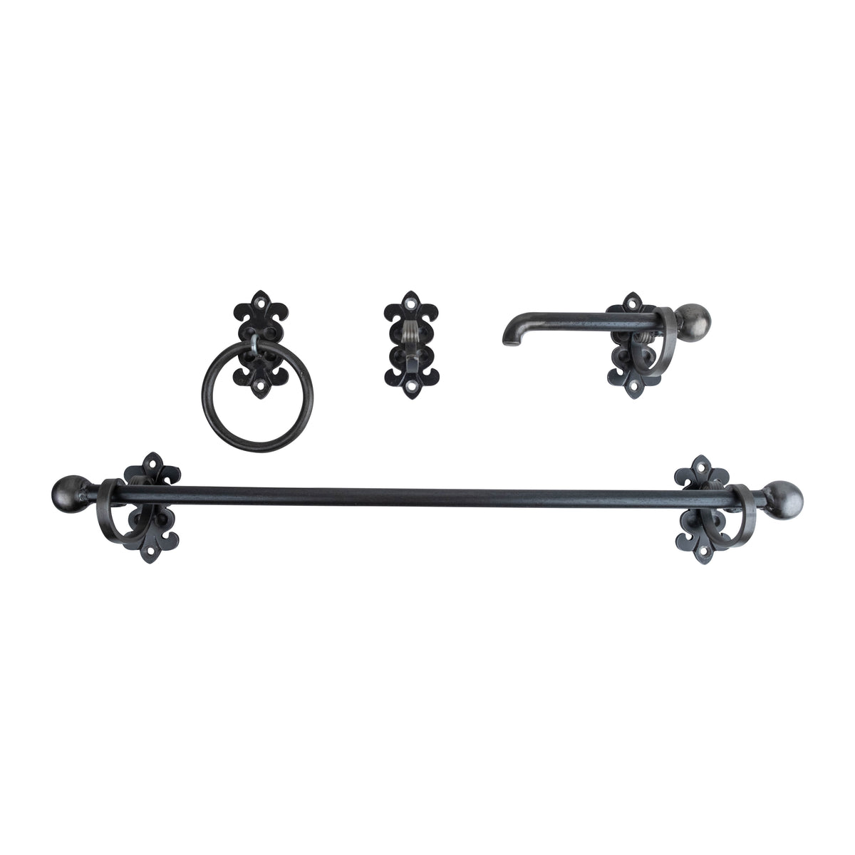 Fleur-de-lis Custom Bathroom Hardware Set - Handmade Heavy Duty Solid Steel - Multiple Finishes Available