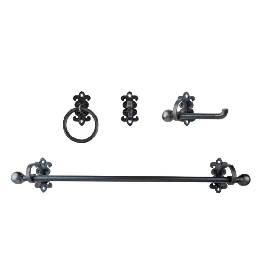 Fleur-de-lis Custom Bathroom Hardware Set - Handmade Heavy Duty Solid Steel - Multiple Finishes Available