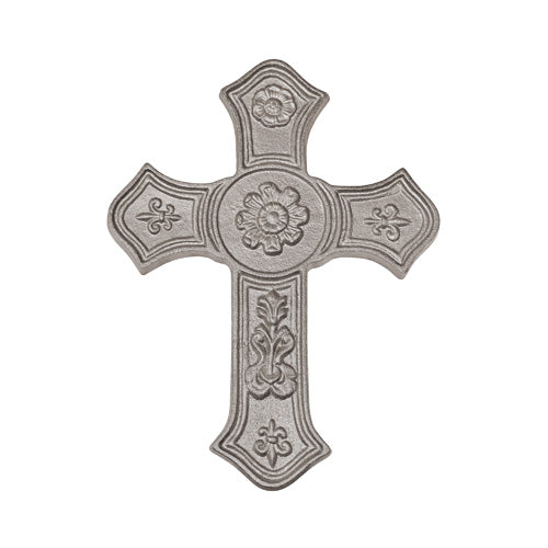 Fleur de Lis and Rosettes Cross - Cast Iron - 12-5/8" Inch H - Multiple Finishes Available - Sold Individually
