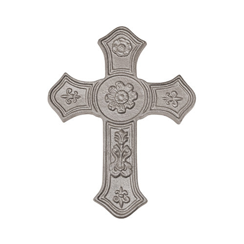 Fleur de Lis and Rosettes Cross - Cast Iron - 12-5/8&quot; Inch H - Multiple Finishes Available - Sold Individually