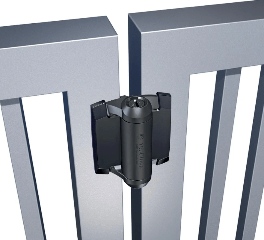 Self-Closing Gate Hinges - 1 Leg for Gate Gap (11/32”-7/8”) - Black Finish - For Metal Gates