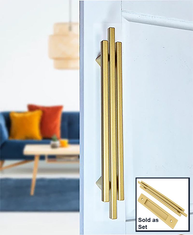 Modern Barn Door Handle – Contemporary 3-Bar Door Pull with Finger Pull Set