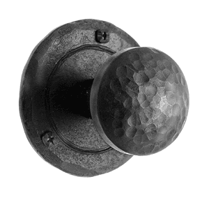 Iron Art Hammered Double Knob Passage Set - 2-3/8" Inch Backset - Round Rose - Matte Black Finish - Sold as Set