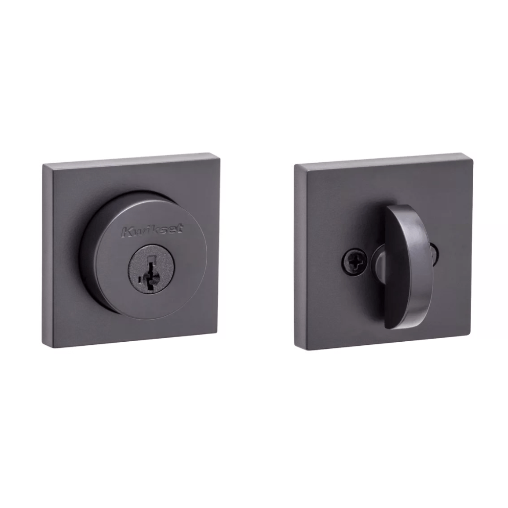 Kwikset Residential Deadbolt - Single Cylinder - Smartkey Security - Halifax Square Design - Iron Black Finish - Sold Individually
