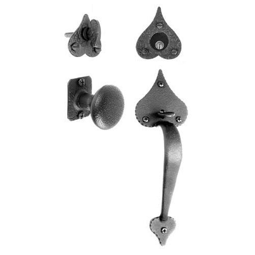 Large Heart Mortise Lock Entrance Set - Handle & Knob - Forged Iron - Matte Black Finish - Multiple Options Available - Sold as Set