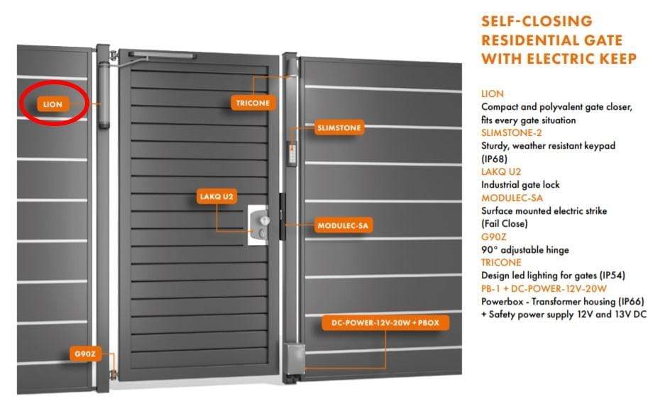 Locinox Lion - Compact 90° Or 180° Retrofit Gate Closer - For Gates Up To 165 Lbs - Multiple Finishes Available - Sold Individually