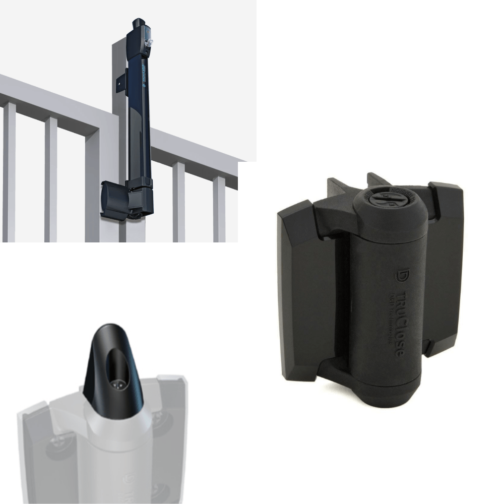 Self-Closing Gate Hinges - Magnalatch Safety Gate Latch - Top Pull Kit - Includes Pair Truclose 2 Leg Adjustable Gate Spring & Truclose Hinge Safety Cap