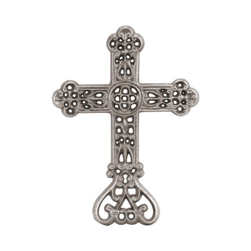 Medieval Slotted Cross - Cast Iron - 6-1/2&quot; Inch W x 11&quot; Inch H - Multiple Finishes Available - Sold Individually