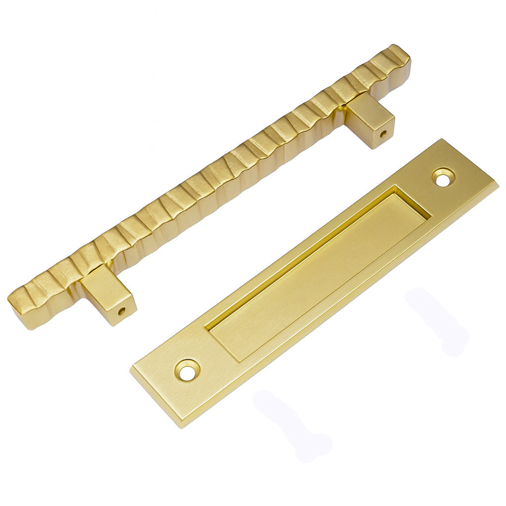 Modern Contemporary Notched Door Pull Handle with Finger Pull Set - For Sliding Barn Door