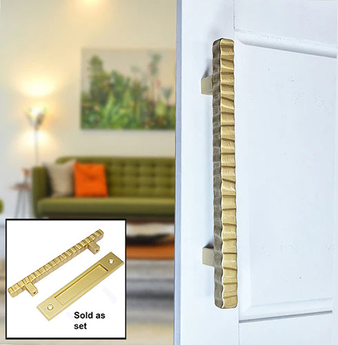 Modern Contemporary Notched Door Pull Handle with Finger Pull Set - For Sliding Barn Door