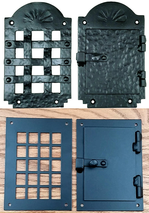 A photo of Hacienda door grills with mini doors and locks.