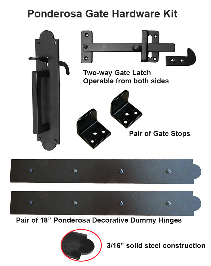 Rustic Gate Hardware Kit – Decorative Strap Hinges, Ponderosa Gate Latch & Heavy-Duty Gate Stops