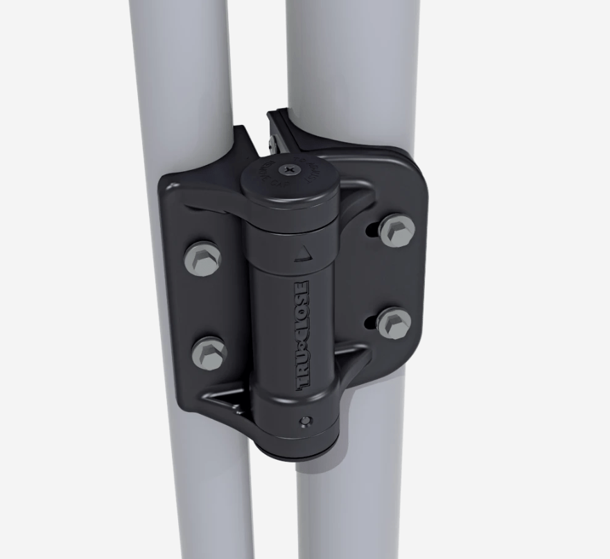 Round Post - Self-Closing Gate Hinges - Gate Gap (5/8" - 1 3/8") - Black Finish - For Chain Link Fences - 2 Pack