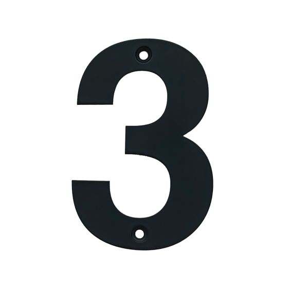 Rustic House Numbers - Number 3 - Matte Black Stainless Steel - Sold Individually