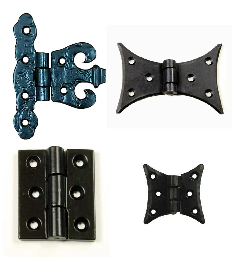 An assortment of decorative door hinges.