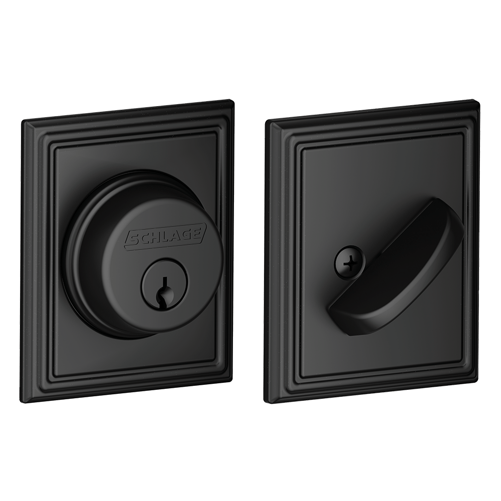 Schlage Residential Deadbolt - Single Cylinder - Addison Trim - Matte Black Finish - Sold Individually