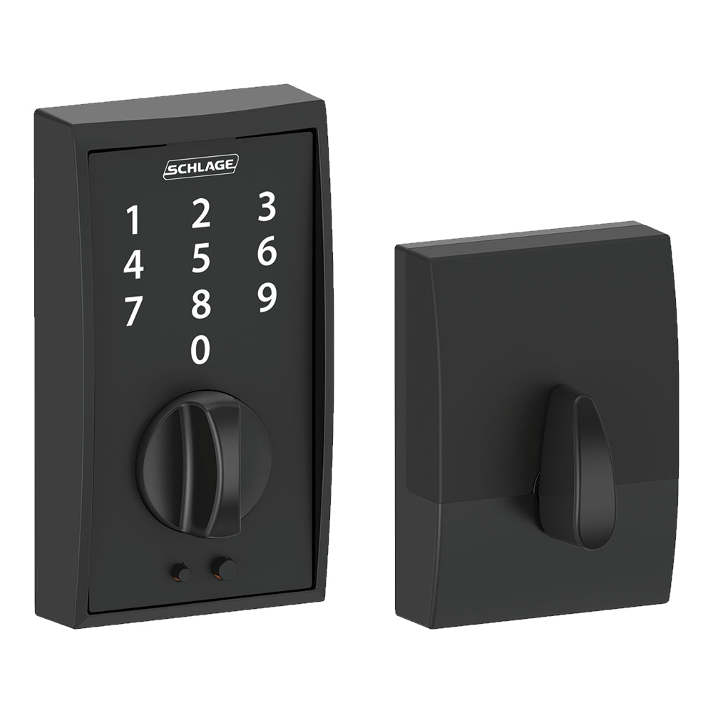 Schlage Residential Electronic Keyless Touchscreen Deadbolt Lockset - Century Style - Matte Black Finish - Sold Individually