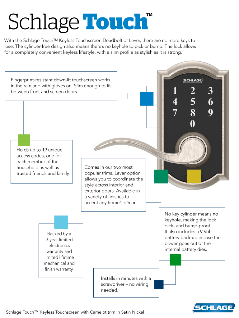 Schlage Residential Electronic Keyless Touchscreen Deadbolt Lockset - Century Style - Matte Black Finish - Sold Individually