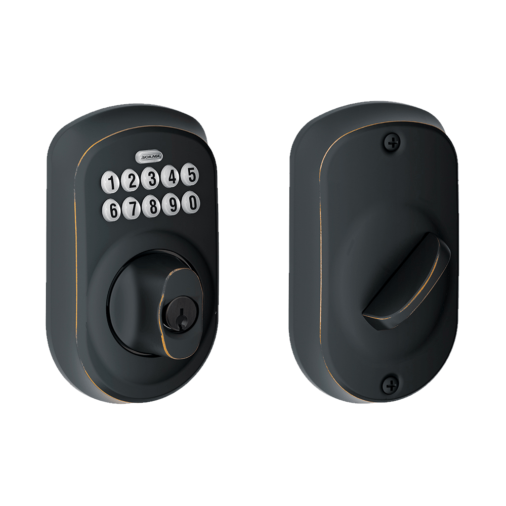 Schlage Residential Electronic Keypad Deadbolt Lockset - Plymouth Style - Aged Bronze Finish - Sold Individually