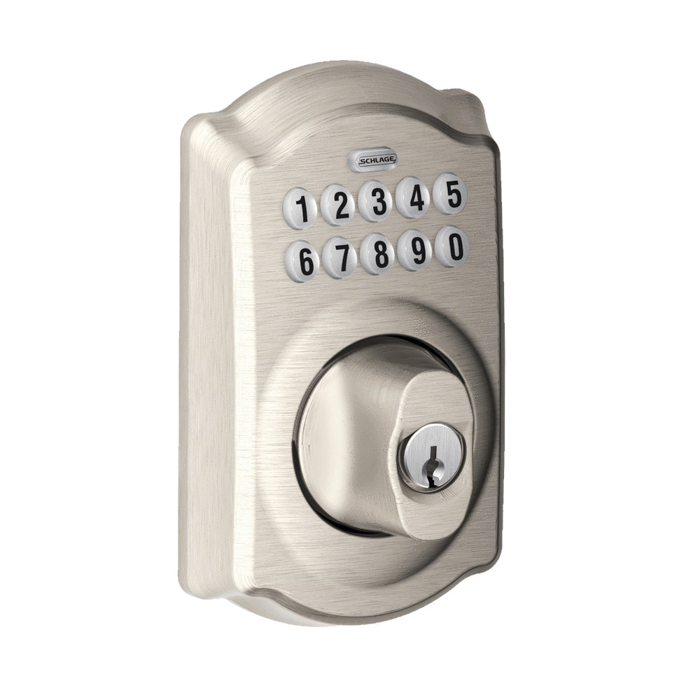 Schlage Residential Electronic Keypad Deadbolt Lockset - Camelot Style - Satin Nickel Finish - Sold Individually