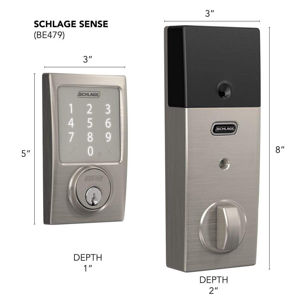 Schlage Residential Sense Smart Touchpad Deadbolt Lockset - Century Style - Satin Nickel Finish - Sold Individually