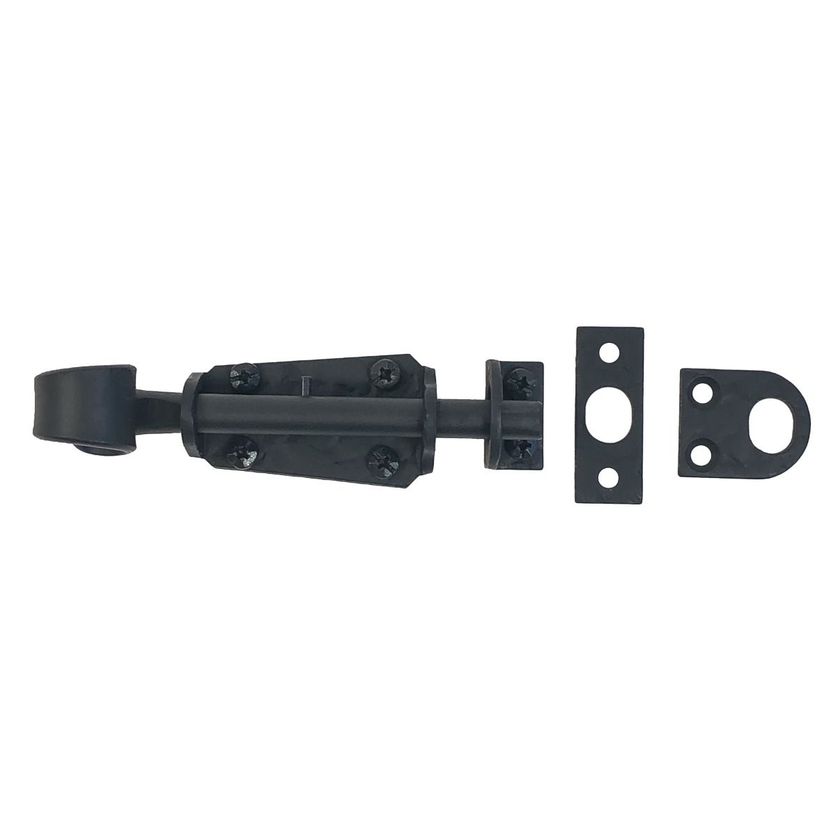 Shutter Latches - Forged Iron Curled Round Slide Bolt - Multiple Sizes Available - Matte Black Finish - Sold Individually