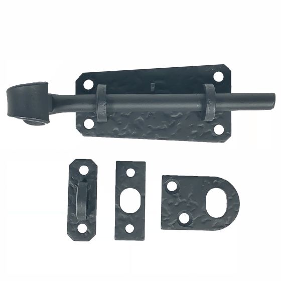 Shutter Latches - Forged Iron Curled Round Slide Bolt - Multiple Sizes Available - Matte Black Finish - Sold Individually