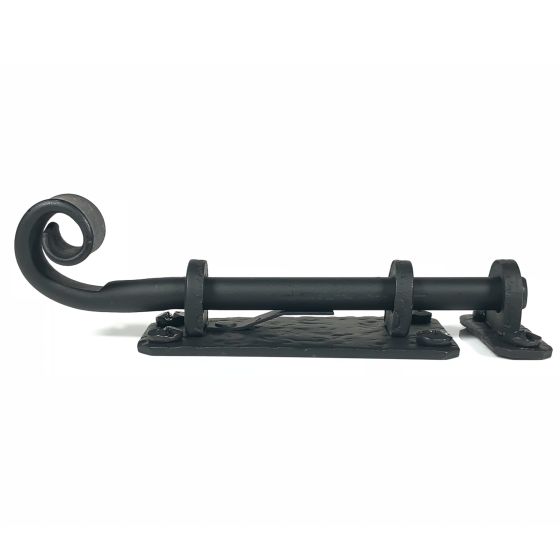 Shutter Latches - Forged Iron Curled Round Slide Bolt - Multiple Sizes Available - Matte Black Finish - Sold Individually