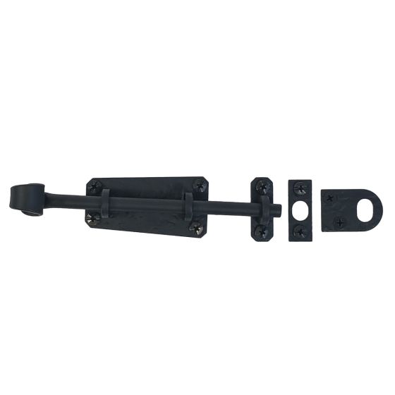 Shutter Latches - Forged Iron Curled Round Slide Bolt - Multiple Sizes Available - Matte Black Finish - Sold Individually