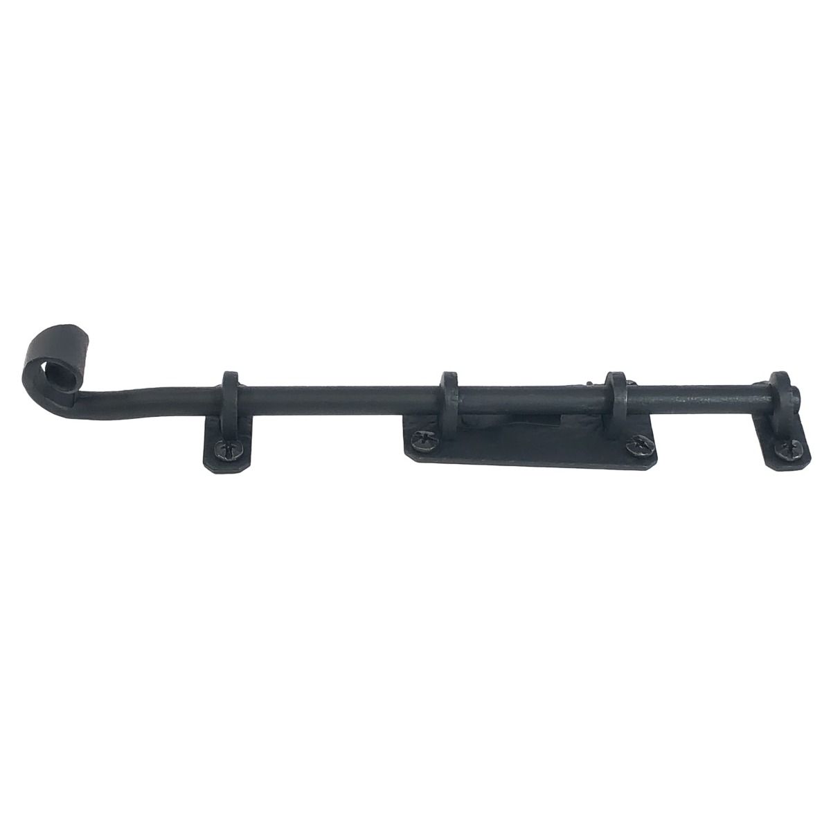 Shutter Latches - Forged Iron Curled Round Slide Bolt - Multiple Sizes Available - Matte Black Finish - Sold Individually