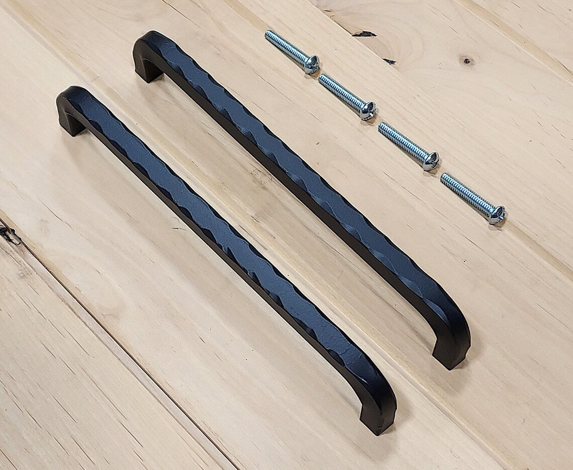 Slimline Barn Door Handle Pull with Hammered Edges - Black Powder Coat Finish - 2 Pack