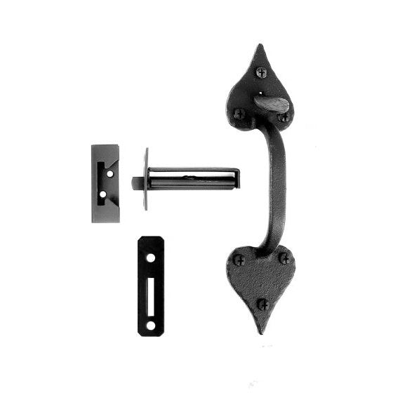 Small Cast Heart Single Handle Drop Latch Set - Matte Black Finish - Sold as Set