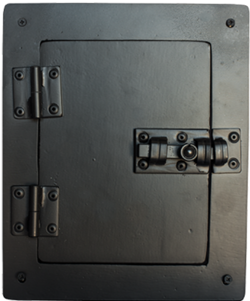 Curled Tip Speakeasy Grille Door Kit - Hinged Door Viewer with Insulated Glass - 10-3/4" x 8-3/4" - 4 Bars - Multiple Finishes Available - Sold as Set