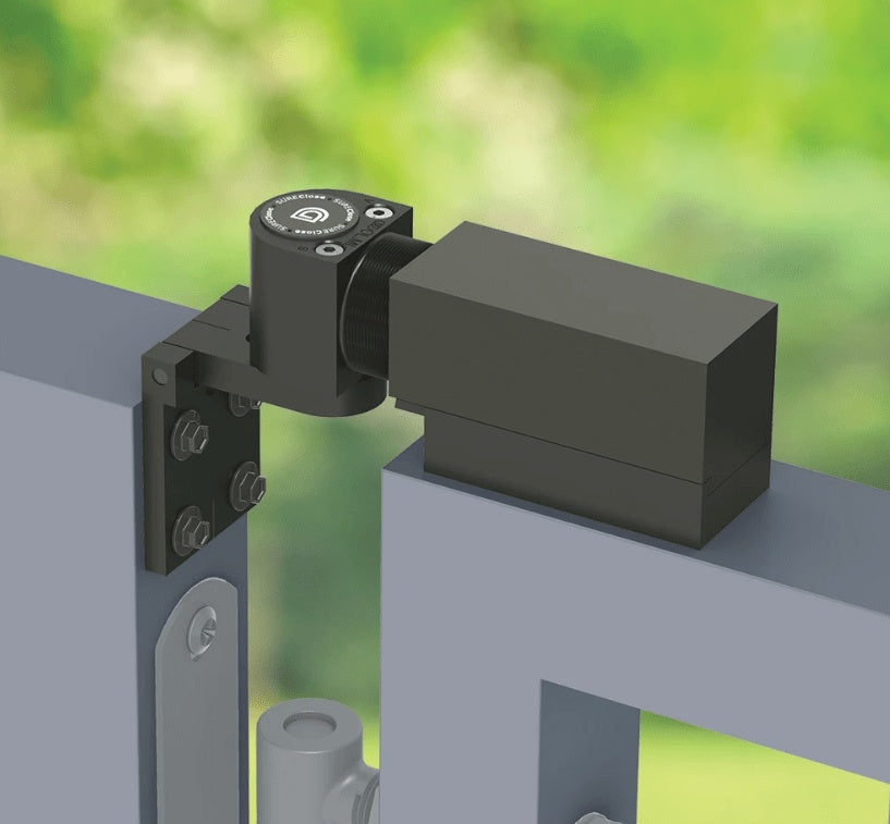 Sureclose Easy Gate Closer - Self-Closing - For Center-Hinge Mounted Gates - Up To 180 lbs - Gate Gap (2" - 4") - Black Finish - Great for Pool Gates